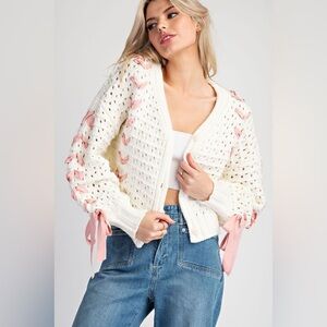 For Love & Lemons Laurel Oversized Pointelle Ribbon Cardigan Size XS NWT
